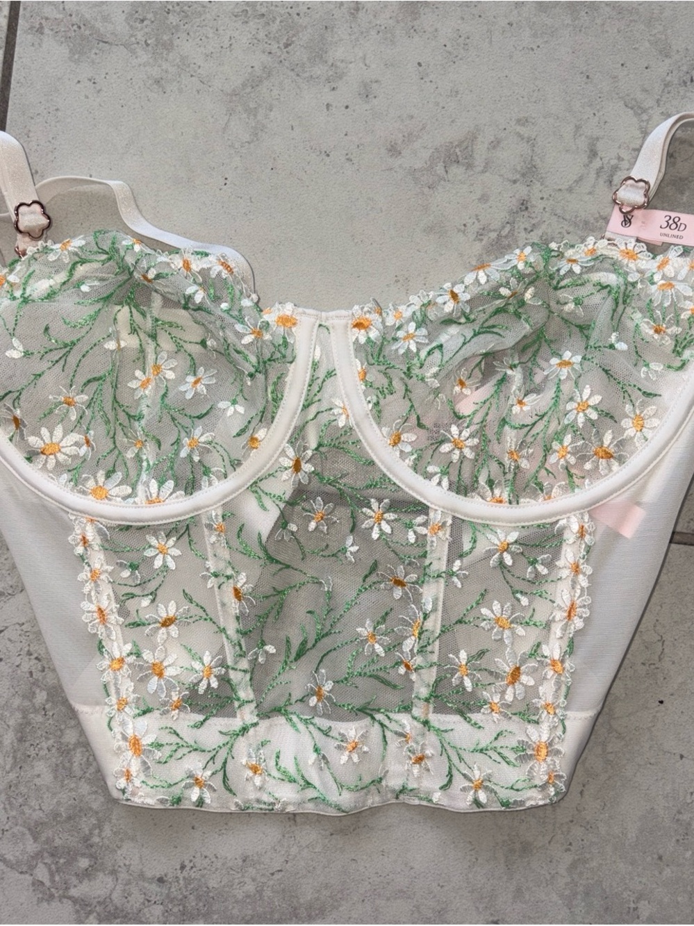 Victoria's Secret Ivory Floral Embroidered Mesh Bustier